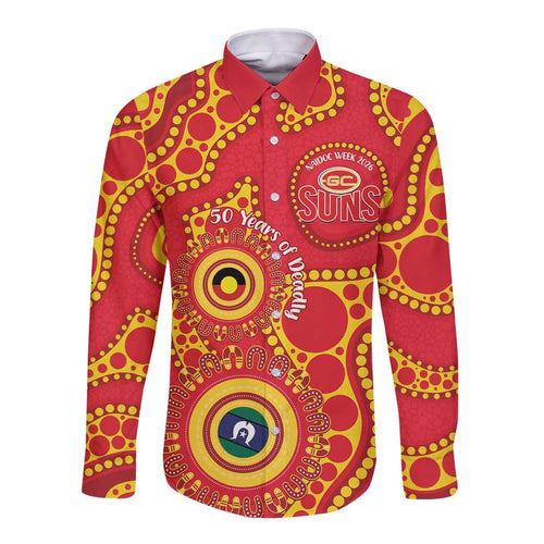 Suns NAIDOC Week 2026 Personalised Long Sleeve Button Shirt 50 Years of Deadly Aboriginal Art