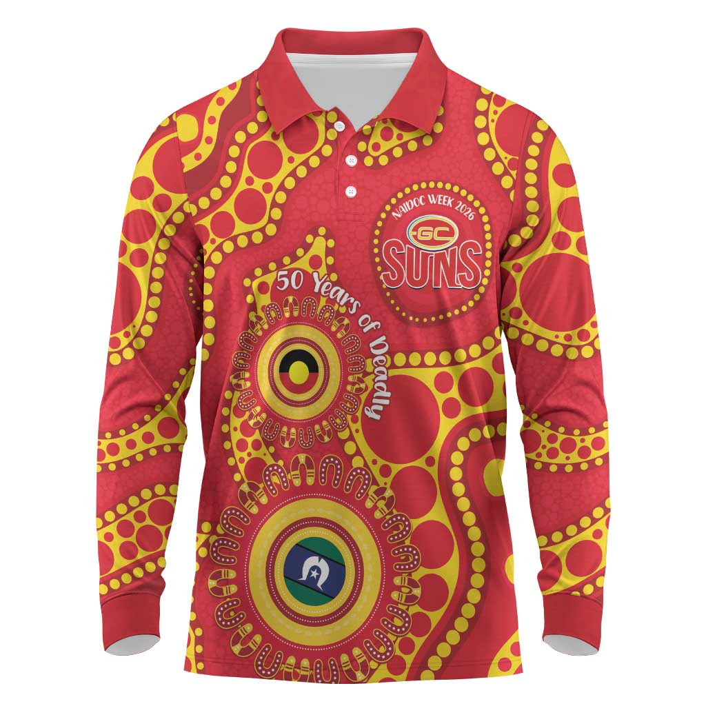 Suns NAIDOC Week 2026 Personalised Long Sleeve Polo Shirt 50 Years of Deadly Aboriginal Art