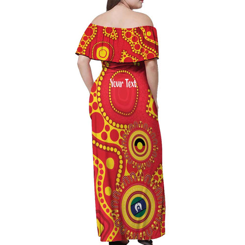 Suns NAIDOC Week 2026 Personalised Off Shoulder Maxi Dress 50 Years of Deadly Aboriginal Art