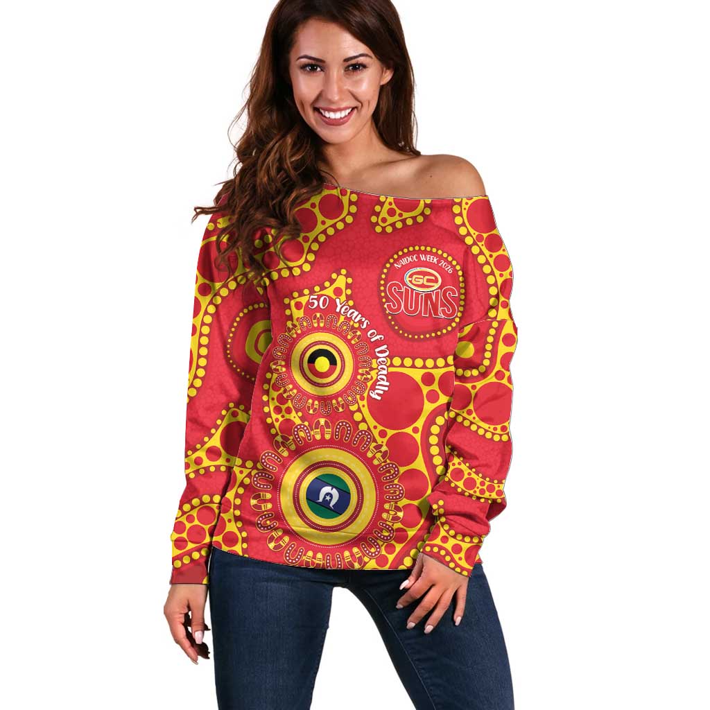 Suns NAIDOC Week 2026 Personalised Off Shoulder Sweater 50 Years of Deadly Aboriginal Art