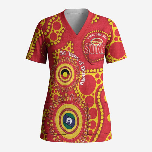 Suns NAIDOC Week 2026 Personalised Scrub Top 50 Years of Deadly Aboriginal Art