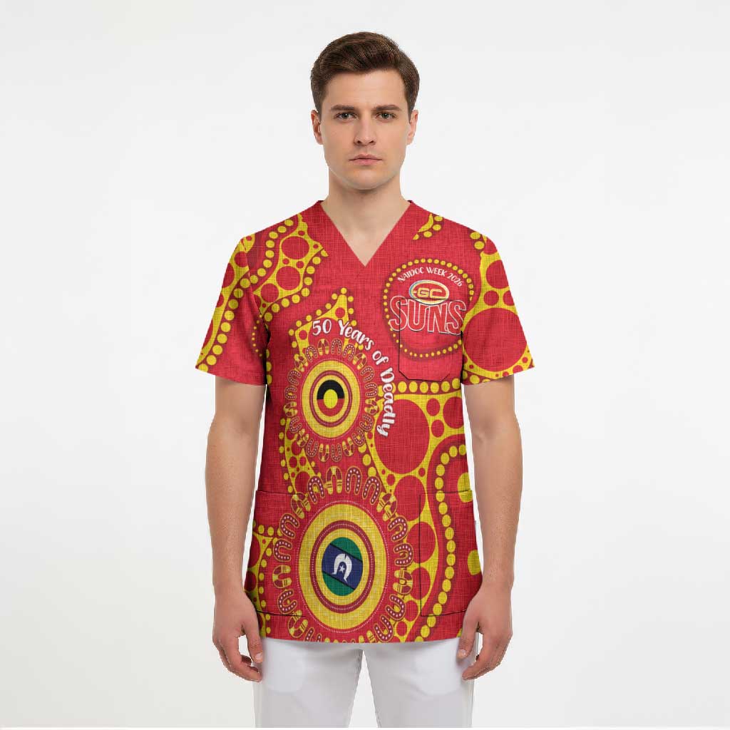 Suns NAIDOC Week 2026 Personalised Scrub Top 50 Years of Deadly Aboriginal Art