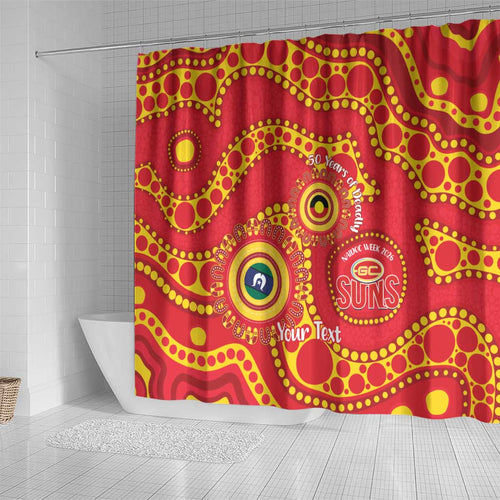 Suns NAIDOC Week 2026 Personalised Shower Curtain 50 Years of Deadly Aboriginal Art