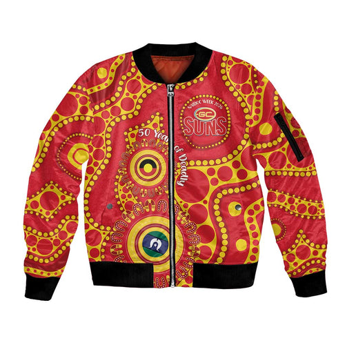 Suns NAIDOC Week 2026 Personalised Sleeve Zip Bomber Jacket 50 Years of Deadly Aboriginal Art