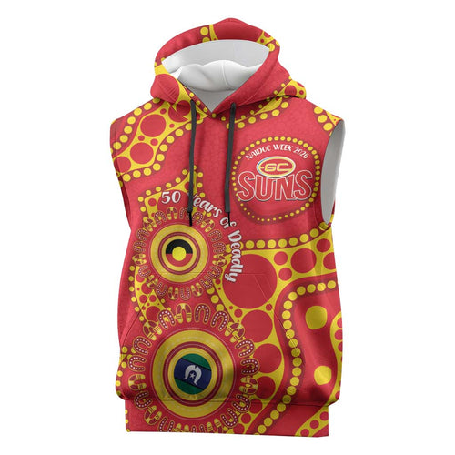 Suns NAIDOC Week 2026 Personalised Sleeveless Hoodie 50 Years of Deadly Aboriginal Art