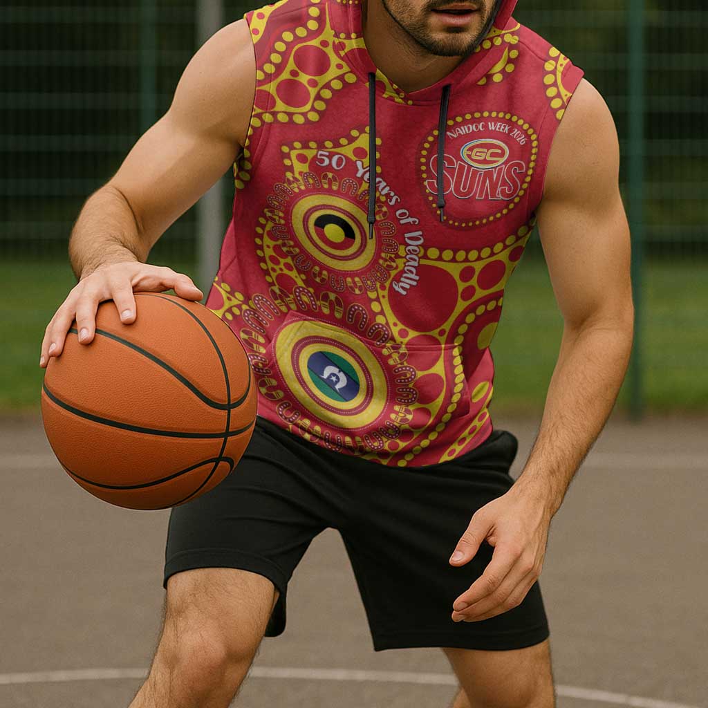 Suns NAIDOC Week 2026 Personalised Sleeveless Hoodie 50 Years of Deadly Aboriginal Art