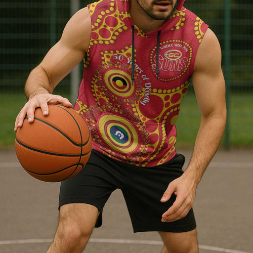 Suns NAIDOC Week 2026 Personalised Sleeveless Hoodie 50 Years of Deadly Aboriginal Art