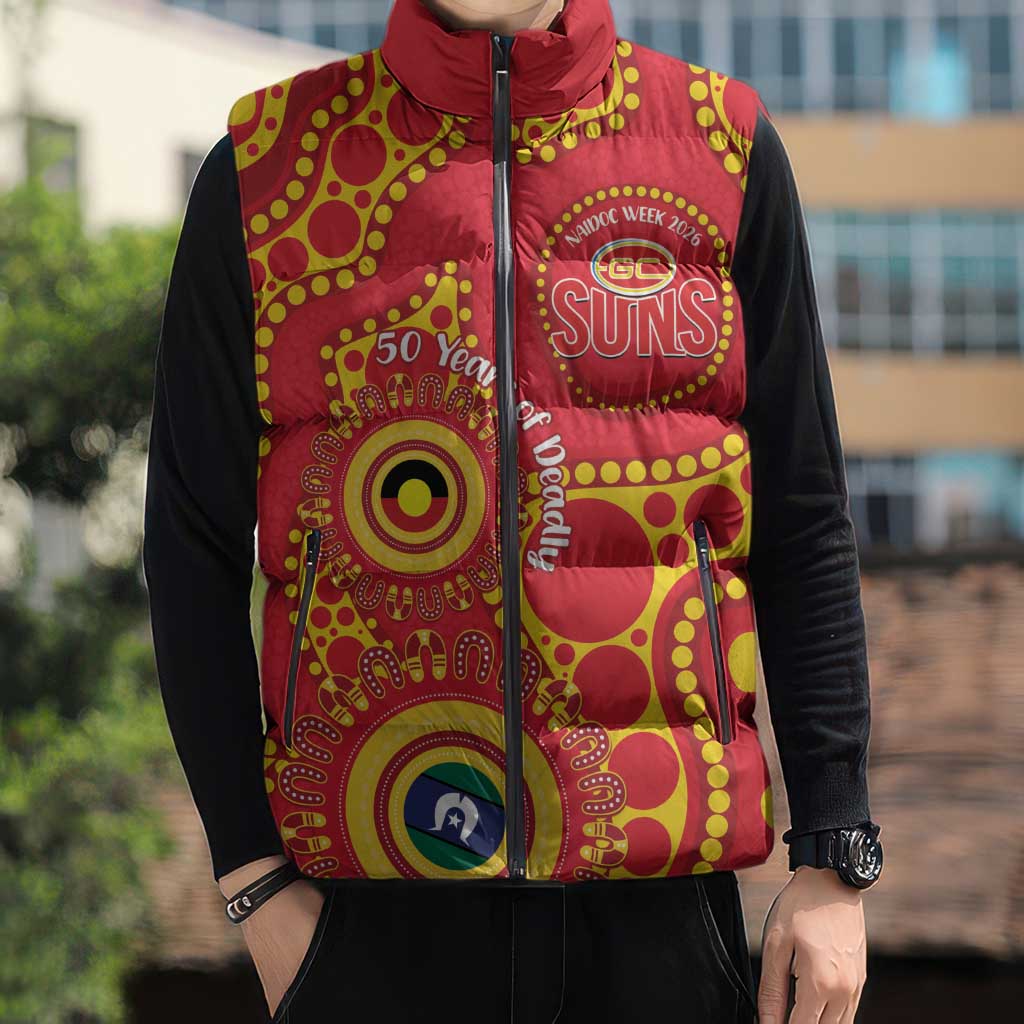Suns NAIDOC Week 2026 Personalised Sleeveless Puffer Jacket 50 Years of Deadly Aboriginal Art