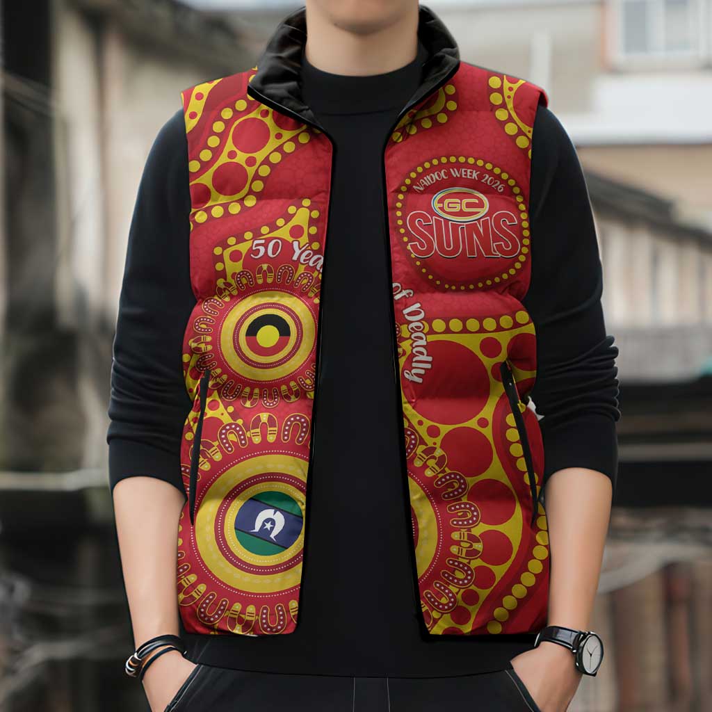 Suns NAIDOC Week 2026 Personalised Sleeveless Puffer Jacket 50 Years of Deadly Aboriginal Art