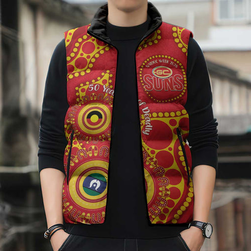 Suns NAIDOC Week 2026 Personalised Sleeveless Puffer Jacket 50 Years of Deadly Aboriginal Art