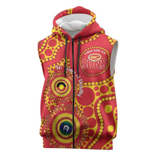 Suns NAIDOC Week 2026 Personalised Sleeveless Zip Hoodie 50 Years of Deadly Aboriginal Art