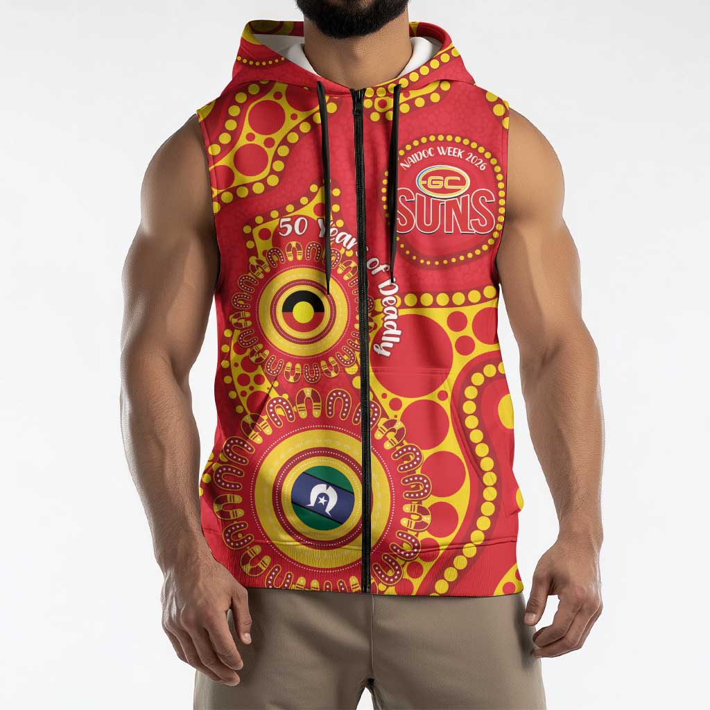 Suns NAIDOC Week 2026 Personalised Sleeveless Zip Hoodie 50 Years of Deadly Aboriginal Art