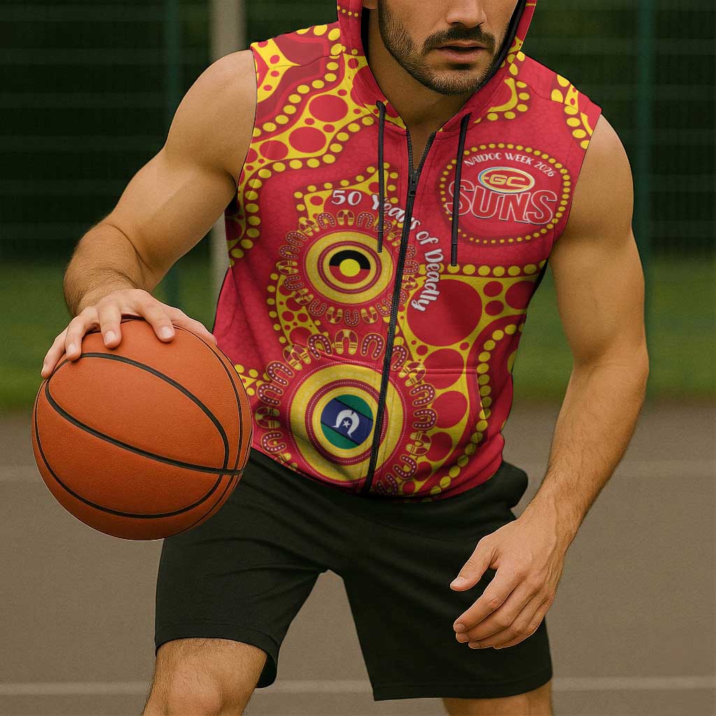 Suns NAIDOC Week 2026 Personalised Sleeveless Zip Hoodie 50 Years of Deadly Aboriginal Art