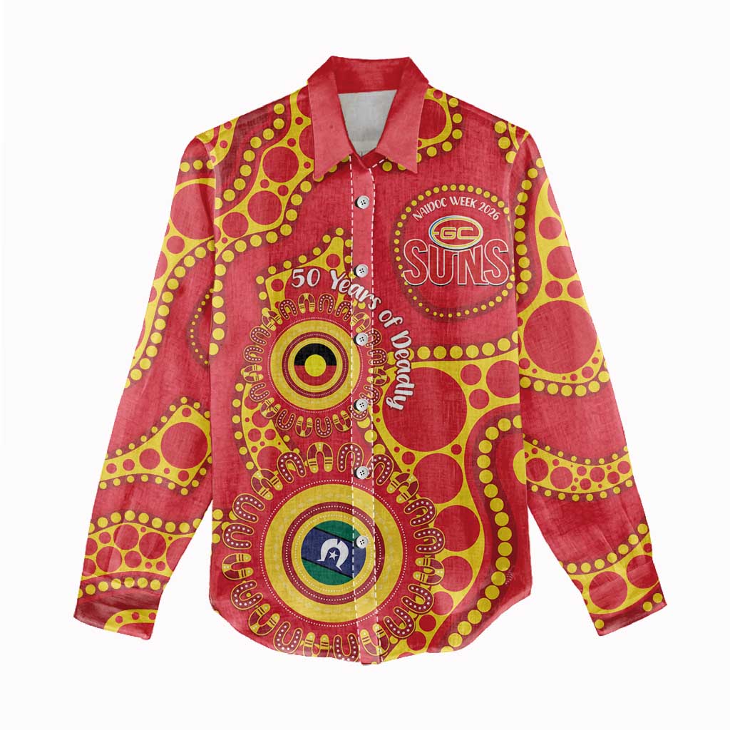 Suns NAIDOC Week 2026 Personalised Women Casual Shirt 50 Years of Deadly Aboriginal Art