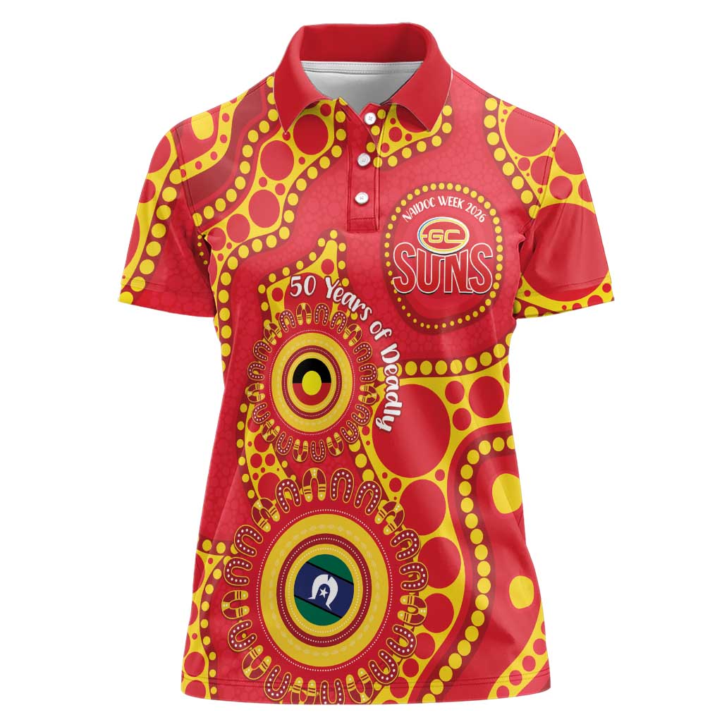 Suns NAIDOC Week 2026 Personalised Women Polo Shirt 50 Years of Deadly Aboriginal Art