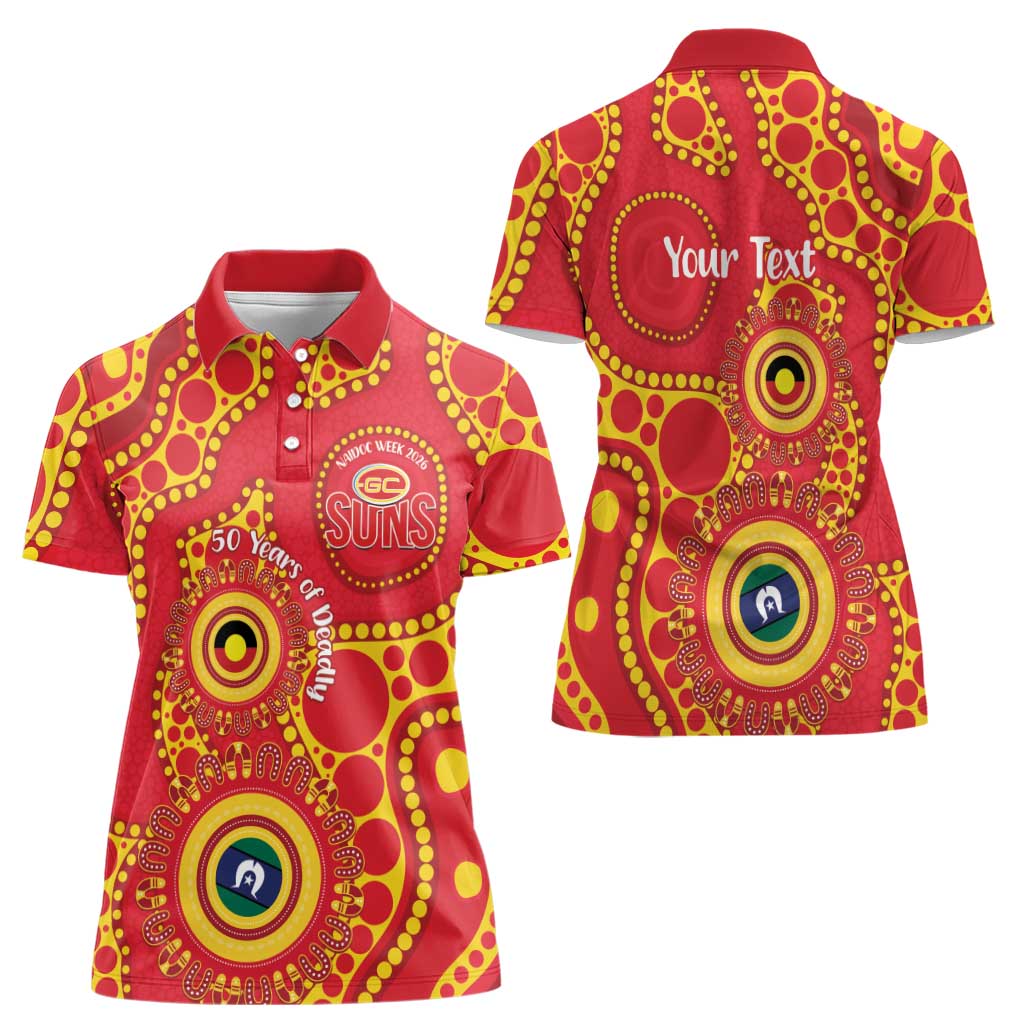 Suns NAIDOC Week 2026 Personalised Women Polo Shirt 50 Years of Deadly Aboriginal Art