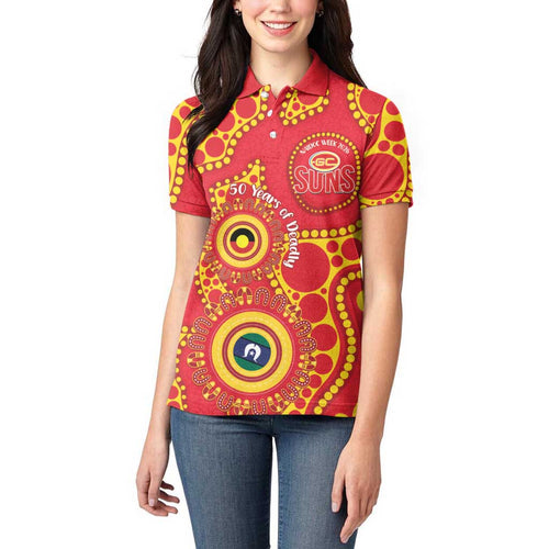 Suns NAIDOC Week 2026 Personalised Women Polo Shirt 50 Years of Deadly Aboriginal Art