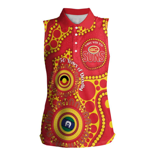 Suns NAIDOC Week 2026 Personalised Women Sleeveless Polo Shirt 50 Years of Deadly Aboriginal Art