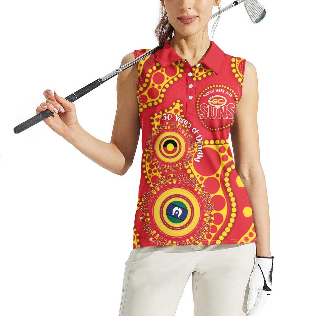 Suns NAIDOC Week 2026 Personalised Women Sleeveless Polo Shirt 50 Years of Deadly Aboriginal Art