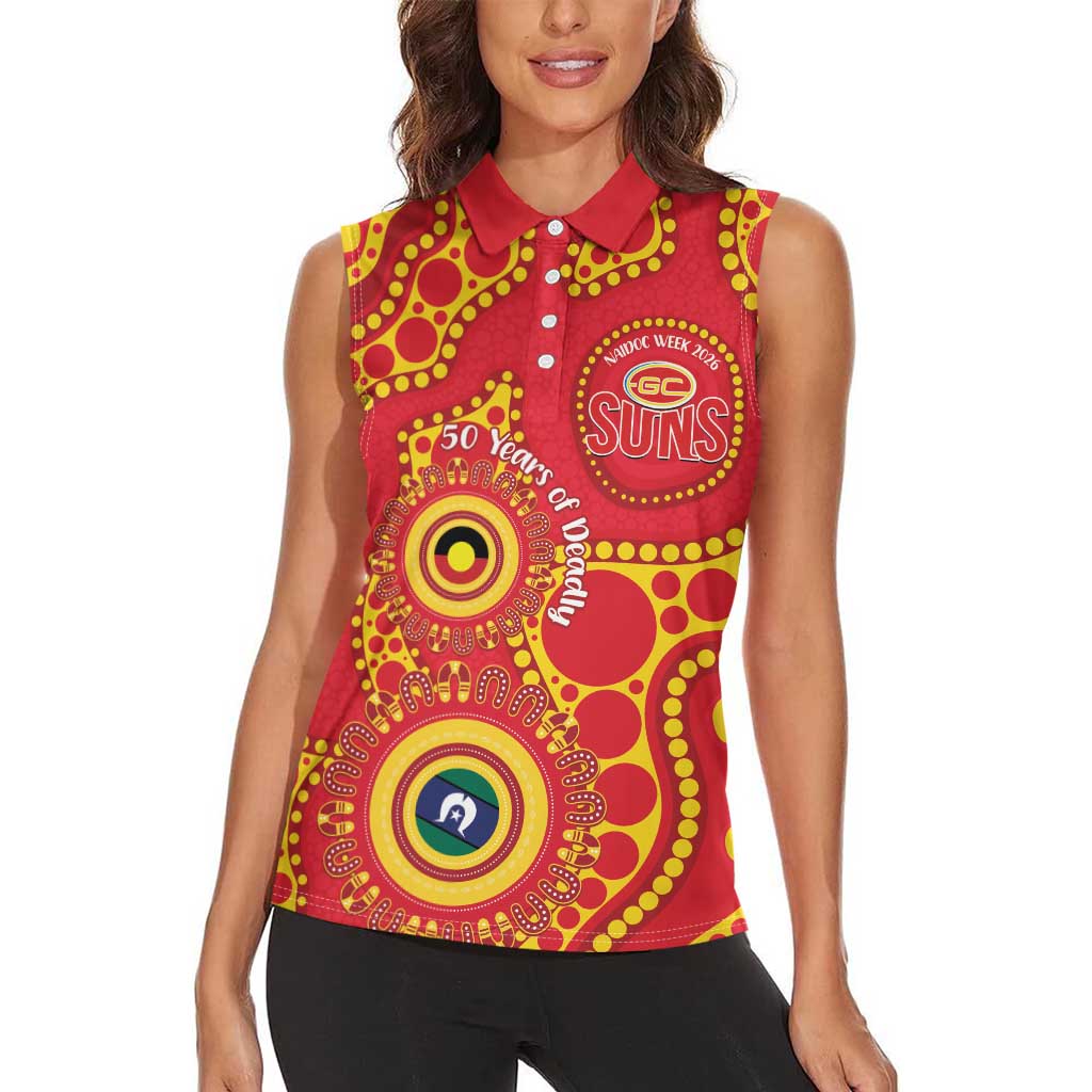 Suns NAIDOC Week 2026 Personalised Women Sleeveless Polo Shirt 50 Years of Deadly Aboriginal Art
