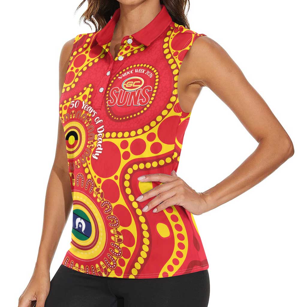 Suns NAIDOC Week 2026 Personalised Women Sleeveless Polo Shirt 50 Years of Deadly Aboriginal Art