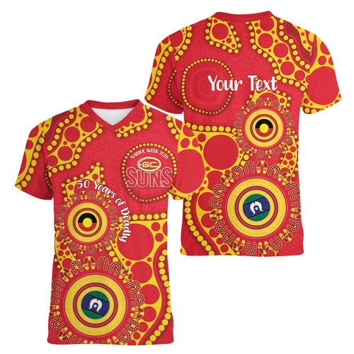 Suns NAIDOC Week 2026 Personalised Women V-Neck T-Shirt 50 Years of Deadly Aboriginal Art