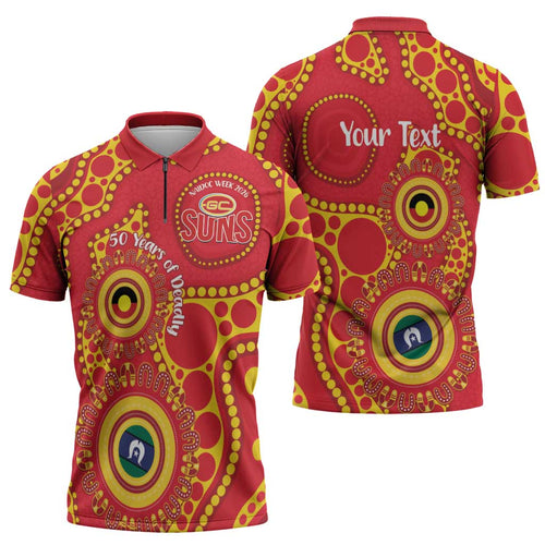 Suns NAIDOC Week 2026 Personalised Zipper Polo Shirt 50 Years of Deadly Aboriginal Art