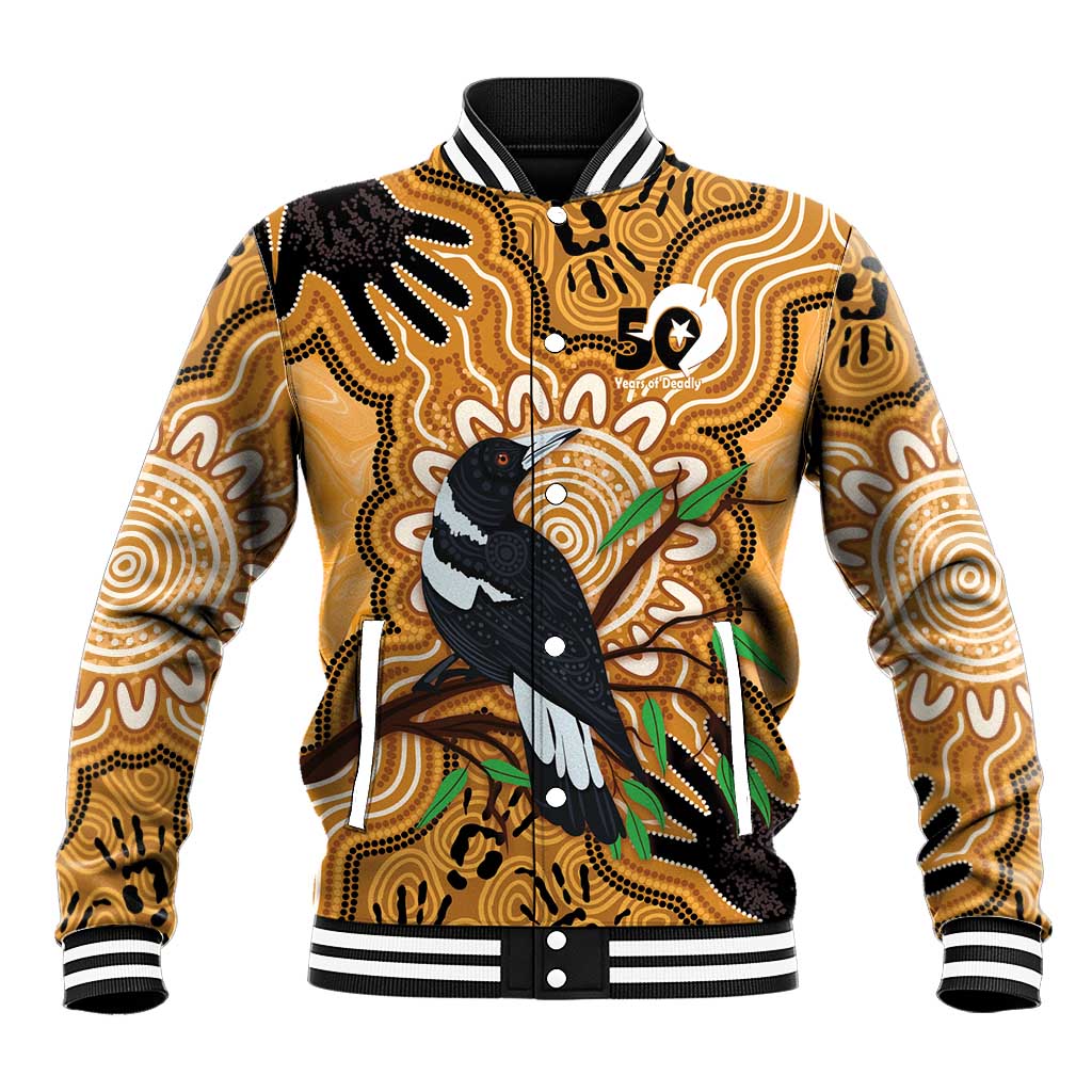 Personalised Australia Magpie NAIDOC Week 2026 Baseball Jacket 50 Years of Deadly Aboriginal Art