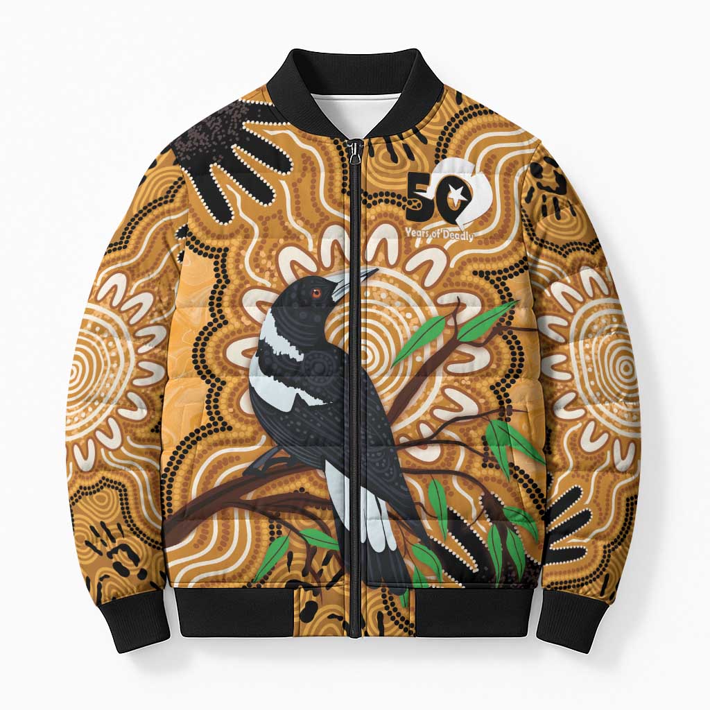 Personalised Australia Magpie NAIDOC Week 2026 Bomber Puffer Jacket 50 Years of Deadly Aboriginal Art