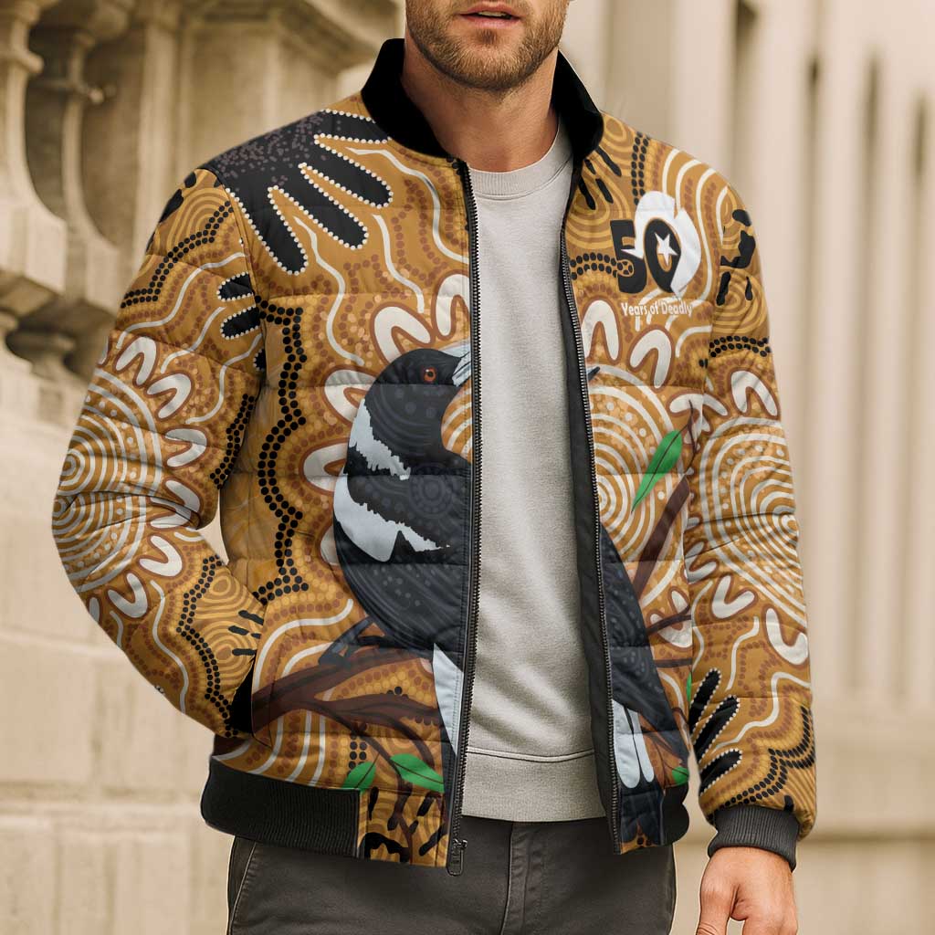Personalised Australia Magpie NAIDOC Week 2026 Bomber Puffer Jacket 50 Years of Deadly Aboriginal Art