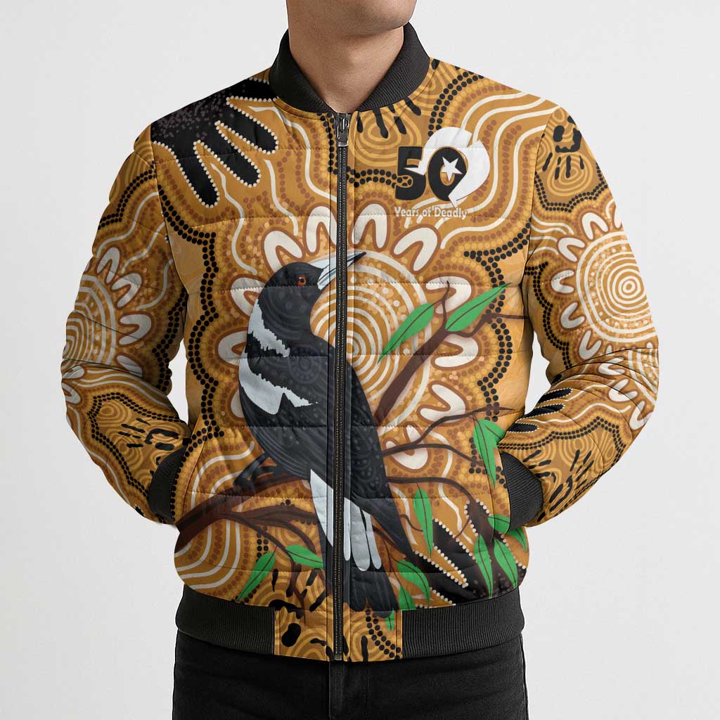 Personalised Australia Magpie NAIDOC Week 2026 Bomber Puffer Jacket 50 Years of Deadly Aboriginal Art
