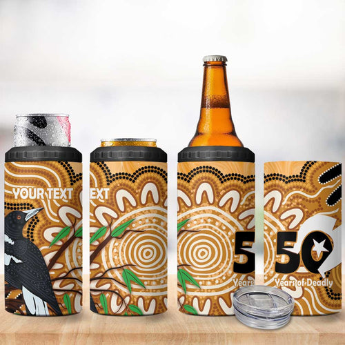 Personalised Australia Magpie NAIDOC Week 2026 4 in 1 Can Cooler Tumbler 50 Years of Deadly Aboriginal Art