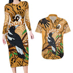 Personalised Australia Magpie NAIDOC Week 2026 Couples Matching Long Sleeve Bodycon Dress and Hawaiian Shirt 50 Years of Deadly Aboriginal Art