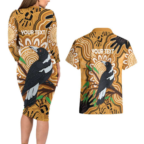 Personalised Australia Magpie NAIDOC Week 2026 Couples Matching Long Sleeve Bodycon Dress and Hawaiian Shirt 50 Years of Deadly Aboriginal Art