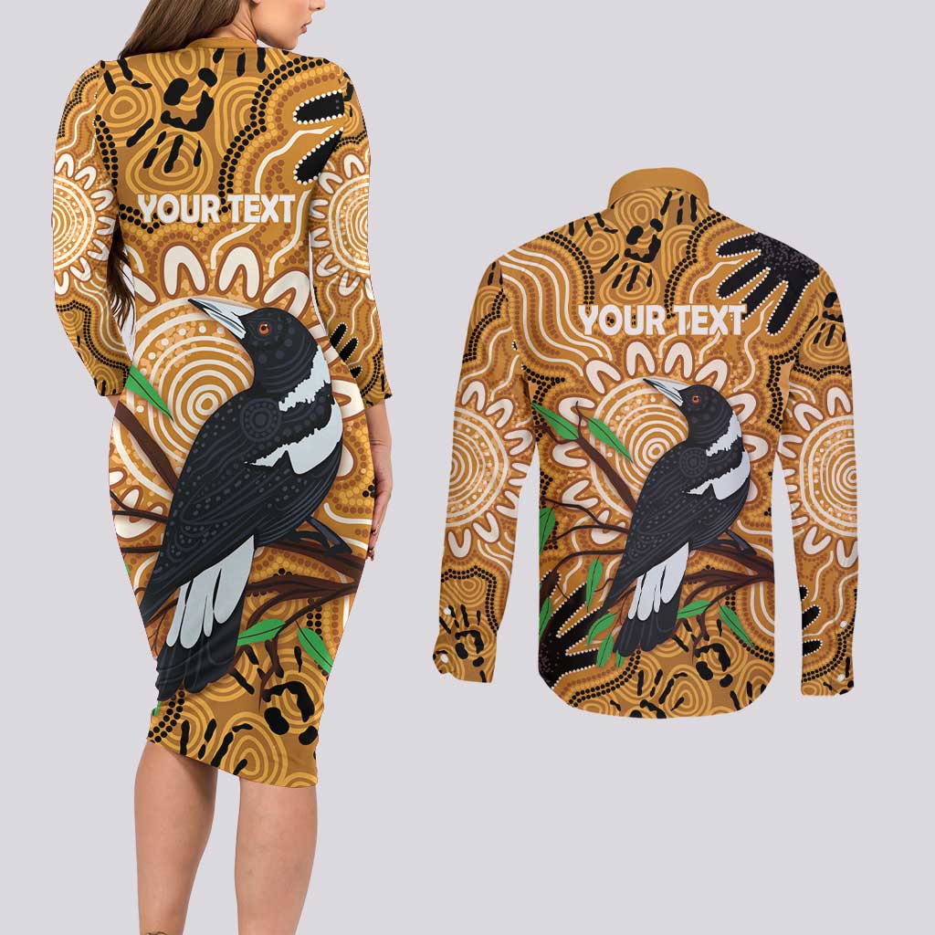 Personalised Australia Magpie NAIDOC Week 2026 Couples Matching Long Sleeve Bodycon Dress and Long Sleeve Button Shirt 50 Years of Deadly Aboriginal Art