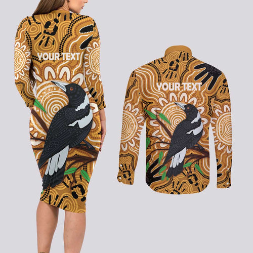 Personalised Australia Magpie NAIDOC Week 2026 Couples Matching Long Sleeve Bodycon Dress and Long Sleeve Button Shirt 50 Years of Deadly Aboriginal Art