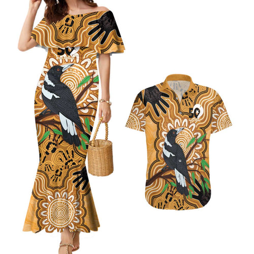 Personalised Australia Magpie NAIDOC Week 2026 Couples Matching Mermaid Dress and Hawaiian Shirt 50 Years of Deadly Aboriginal Art