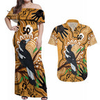 Personalised Australia Magpie NAIDOC Week 2026 Couples Matching Off Shoulder Maxi Dress and Hawaiian Shirt 50 Years of Deadly Aboriginal Art