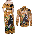 Personalised Australia Magpie NAIDOC Week 2026 Couples Matching Off Shoulder Maxi Dress and Long Sleeve Button Shirt 50 Years of Deadly Aboriginal Art