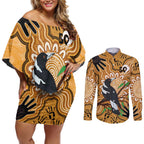 Personalised Australia Magpie NAIDOC Week 2026 Couples Matching Off Shoulder Short Dress and Long Sleeve Button Shirt 50 Years of Deadly Aboriginal Art