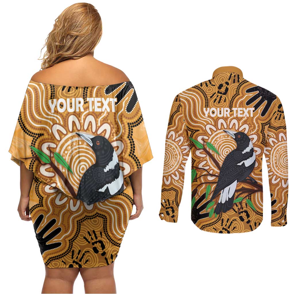 Personalised Australia Magpie NAIDOC Week 2026 Couples Matching Off Shoulder Short Dress and Long Sleeve Button Shirt 50 Years of Deadly Aboriginal Art