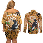 Personalised Australia Magpie NAIDOC Week 2026 Couples Matching Off Shoulder Short Dress and Long Sleeve Button Shirt 50 Years of Deadly Aboriginal Art