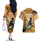 Personalised Australia Magpie NAIDOC Week 2026 Couples Matching Off The Shoulder Long Sleeve Dress and Hawaiian Shirt 50 Years of Deadly Aboriginal Art