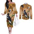 Personalised Australia Magpie NAIDOC Week 2026 Couples Matching Off The Shoulder Long Sleeve Dress and Long Sleeve Button Shirt 50 Years of Deadly Aboriginal Art