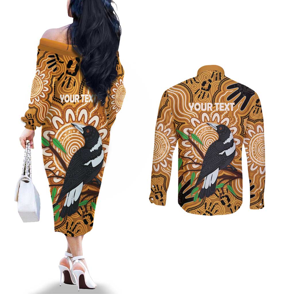 Personalised Australia Magpie NAIDOC Week 2026 Couples Matching Off The Shoulder Long Sleeve Dress and Long Sleeve Button Shirt 50 Years of Deadly Aboriginal Art