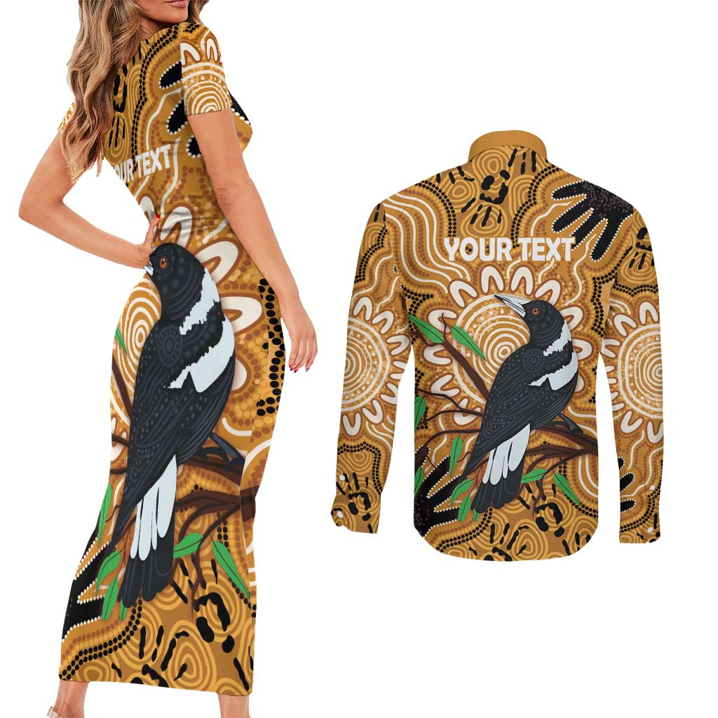 Personalised Australia Magpie NAIDOC Week 2026 Couples Matching Short Sleeve Bodycon Dress and Long Sleeve Button Shirt 50 Years of Deadly Aboriginal Art
