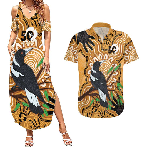 Personalised Australia Magpie NAIDOC Week 2026 Couples Matching Summer Maxi Dress and Hawaiian Shirt 50 Years of Deadly Aboriginal Art