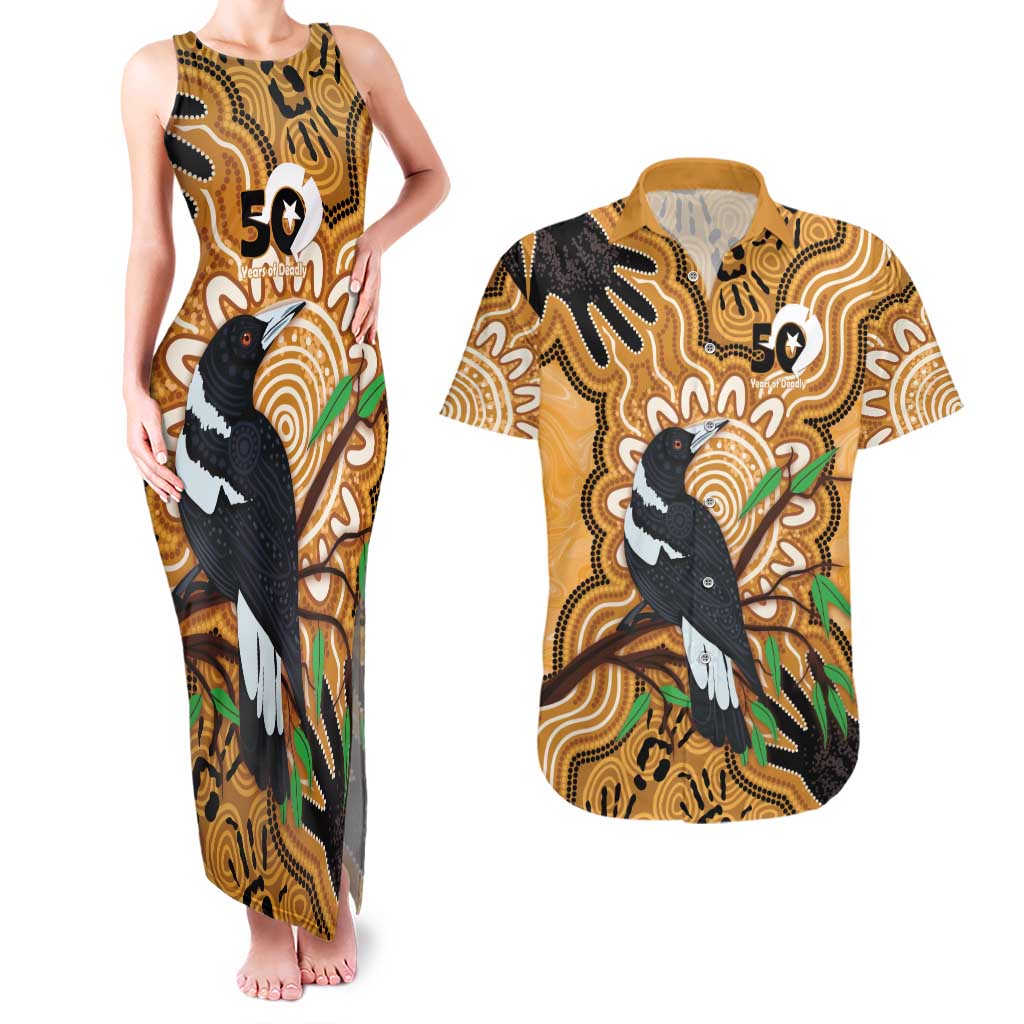 Personalised Australia Magpie NAIDOC Week 2026 Couples Matching Tank Maxi Dress and Hawaiian Shirt 50 Years of Deadly Aboriginal Art