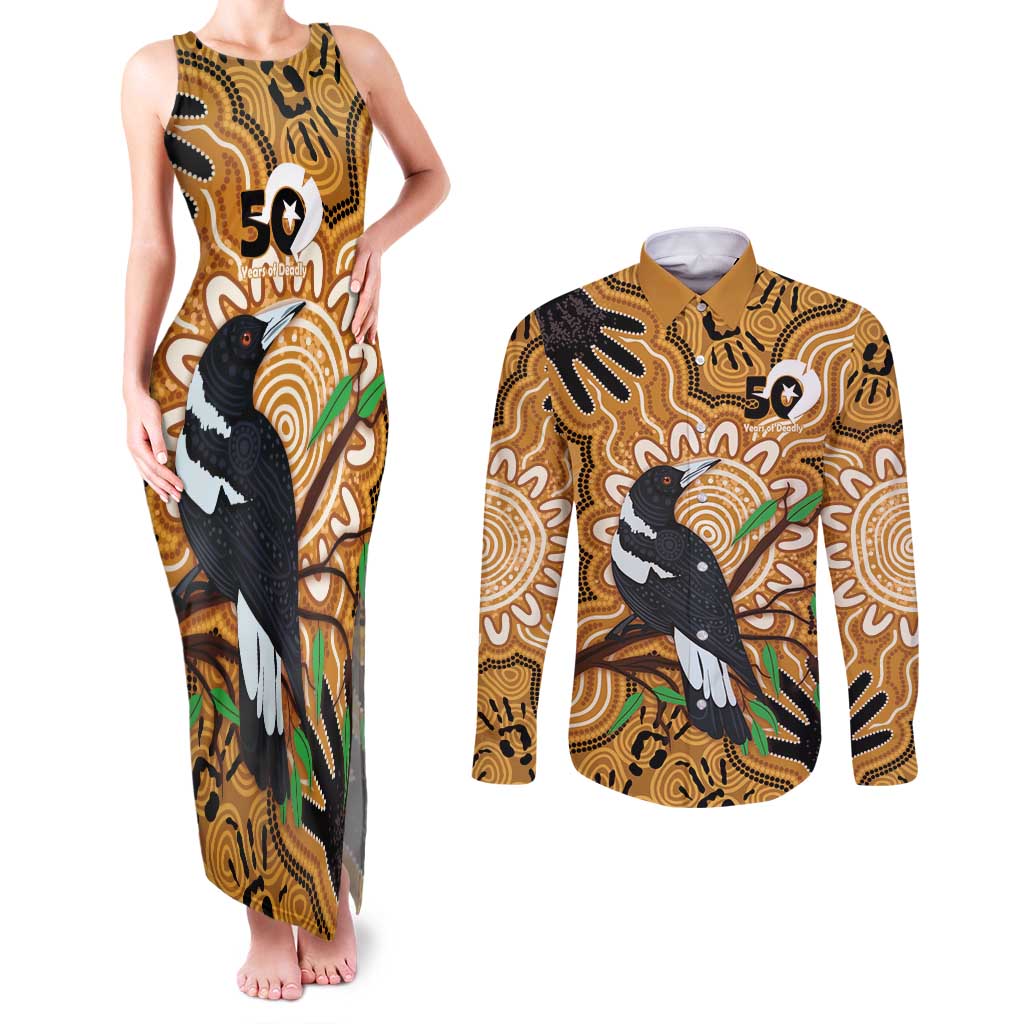 Personalised Australia Magpie NAIDOC Week 2026 Couples Matching Tank Maxi Dress and Long Sleeve Button Shirt 50 Years of Deadly Aboriginal Art