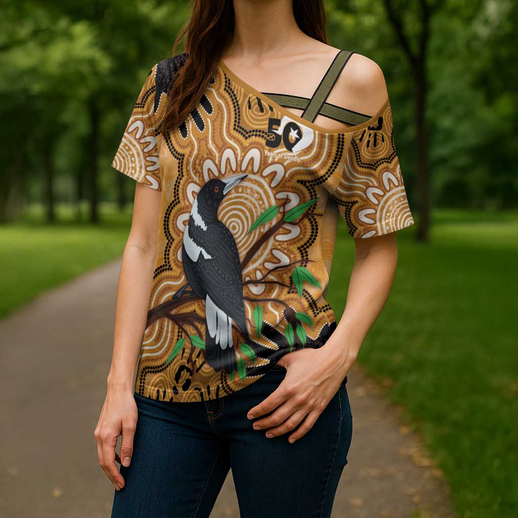 Personalised Australia Magpie NAIDOC Week 2026 Cross Shoulder Shirt 50 Years of Deadly Aboriginal Art